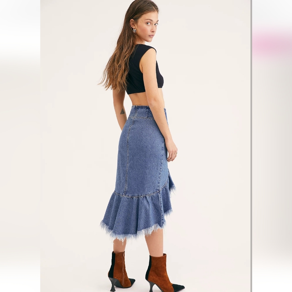 Free People Raw Denim Midi skirt